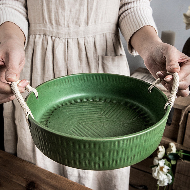 Household Handmade Binaural Ceramic Tableware Bowl