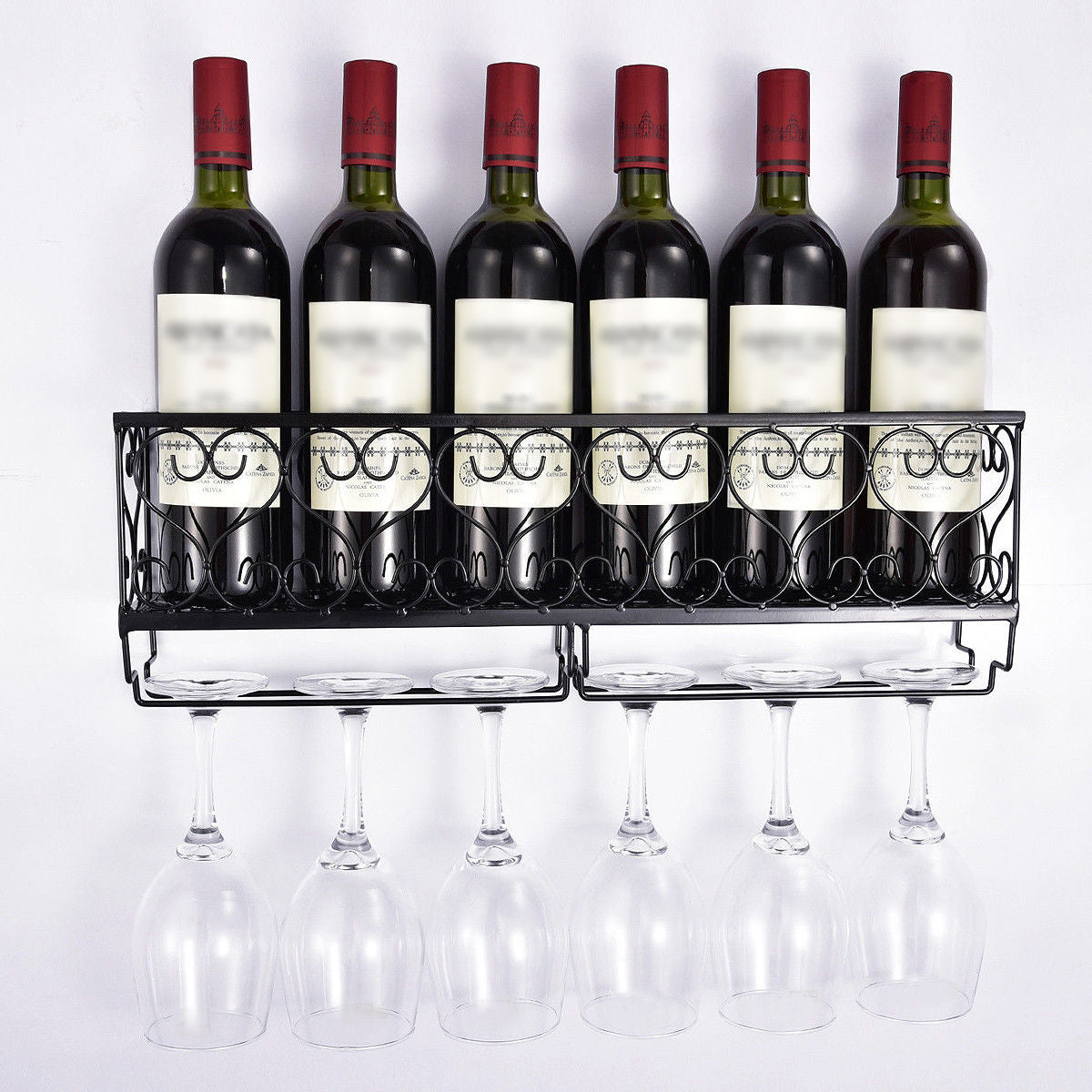 Wall Mount Metal Wine Rack Wine Bottle Tray With Glass Door Home Bar Decor