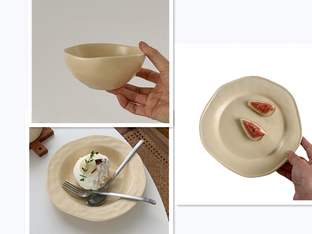 Irregular Hand-squeezed Matte Tableware Dessert Cake Plate Yogurt Breakfast Cereal Bowl Soup Plate