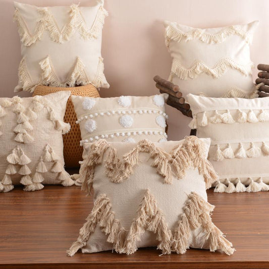 Moroccan style cotton tassel cushion pillow