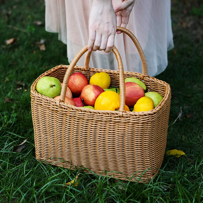 Shopping Basket Plastic Woven Basket Literary Fan