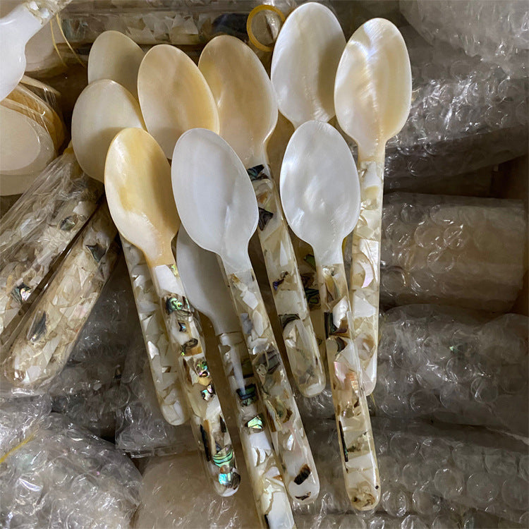 Shell Fragmented Flower Spoon And Fork Inlaid Sea Shell Treasures