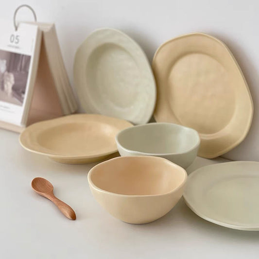 Irregular Hand-squeezed Matte Tableware Dessert Cake Plate Yogurt Breakfast Cereal Bowl Soup Plate