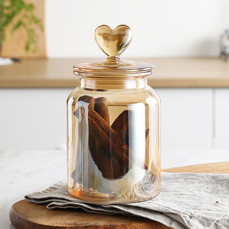 Stained Glass Sealed Jar Love Glass Bottle Household Transparent With Lid Kitchen Food Storage Jar Kimchi Jar