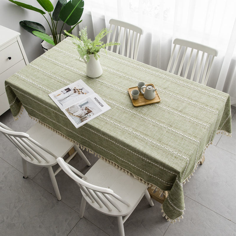 Ins Girl Heart Cotton Linen Cloth Art Tablecloth Small  Square Tassel Dining Table Not