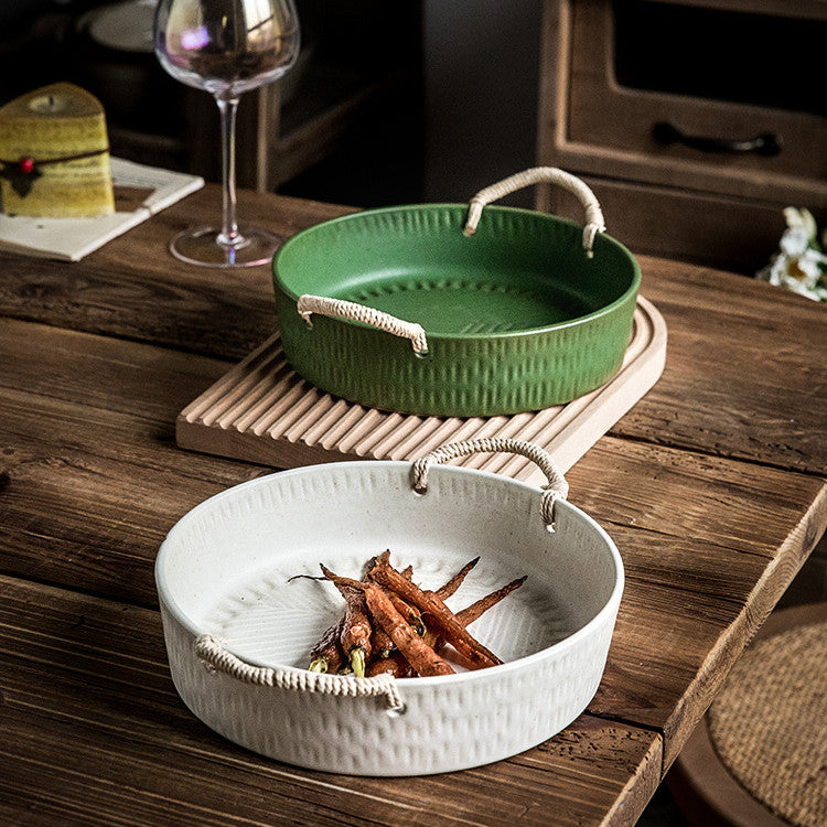 Household Handmade Binaural Ceramic Tableware Bowl