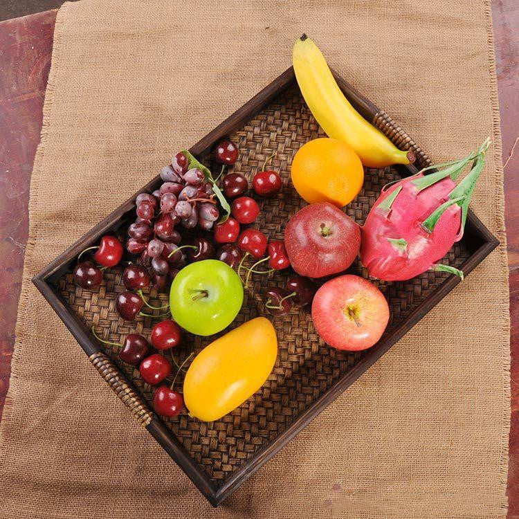 Solid Wood Bamboo Woven Vintage Tea Tray