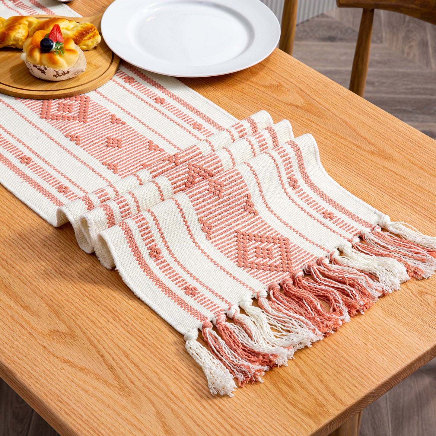 American Rustic Long Cotton Linen Fringe Table Flag