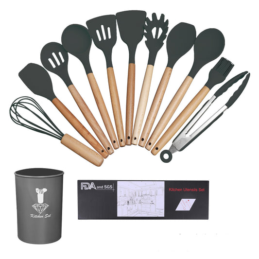 Wooden Handle Silicone Cooking Utensils Set