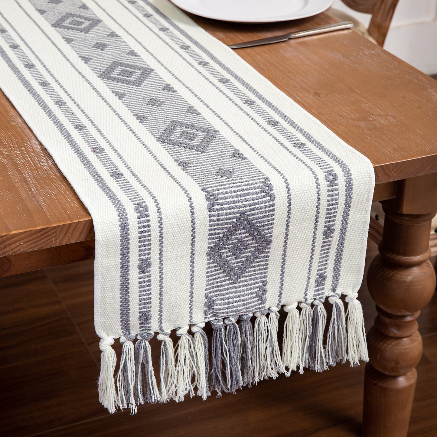 American Rustic Long Cotton Linen Fringe Table Flag