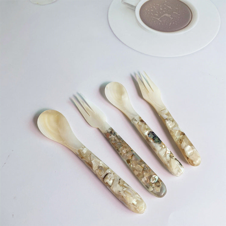 Shell Fragmented Flower Spoon And Fork Inlaid Sea Shell Treasures