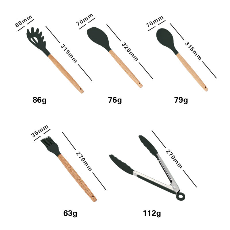 Wooden Handle Silicone Cooking Utensils Set