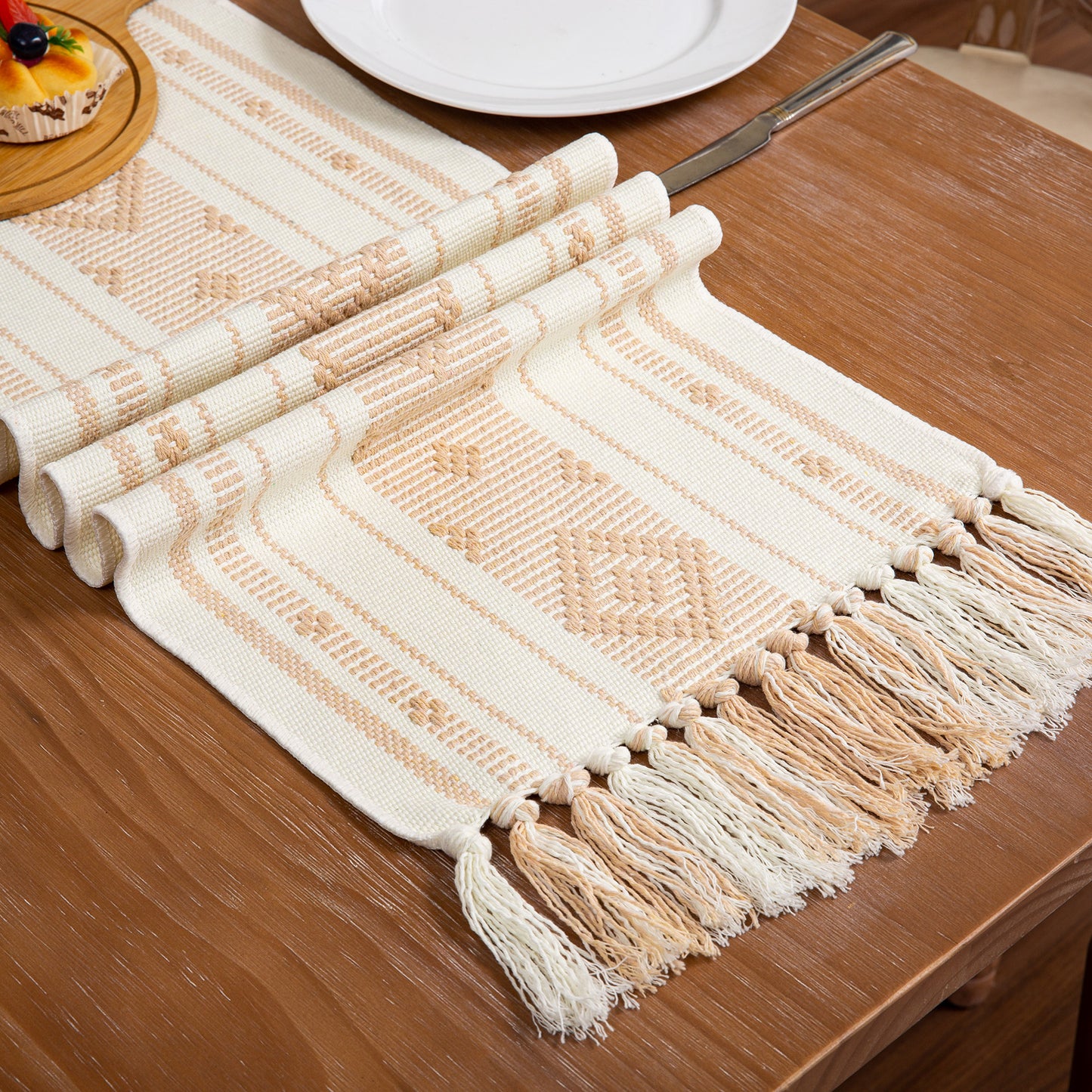 American Rustic Long Cotton Linen Fringe Table Flag