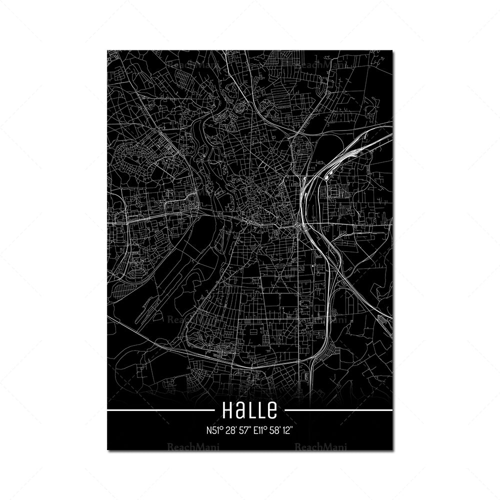 Map Black Line Poster Canvas Painting Home Decor Wall Art