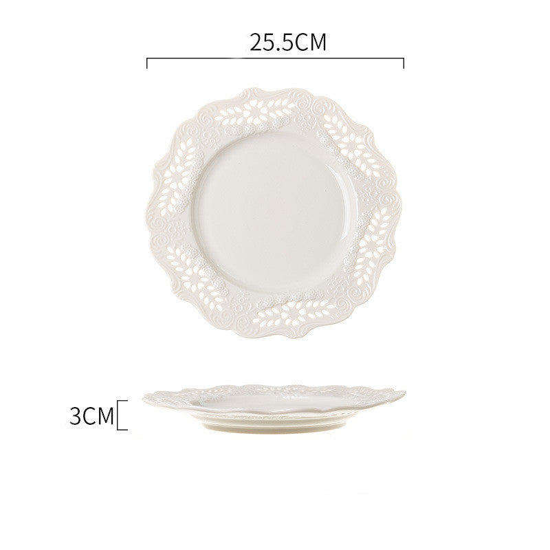 Ceramic Household Tray Cake Plate Tableware Dessert Western Plate Embossed Porcelain Plate