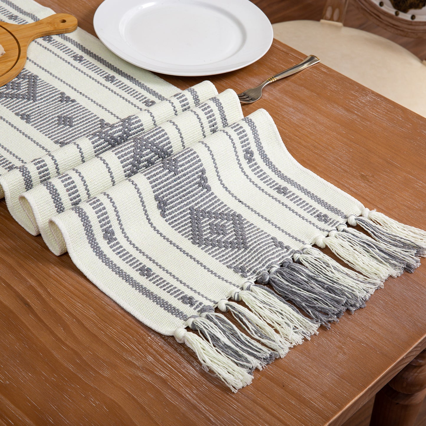 American Rustic Long Cotton Linen Fringe Table Flag