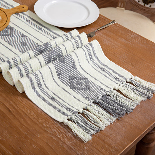 American Rustic Long Cotton Linen Fringe Table Flag