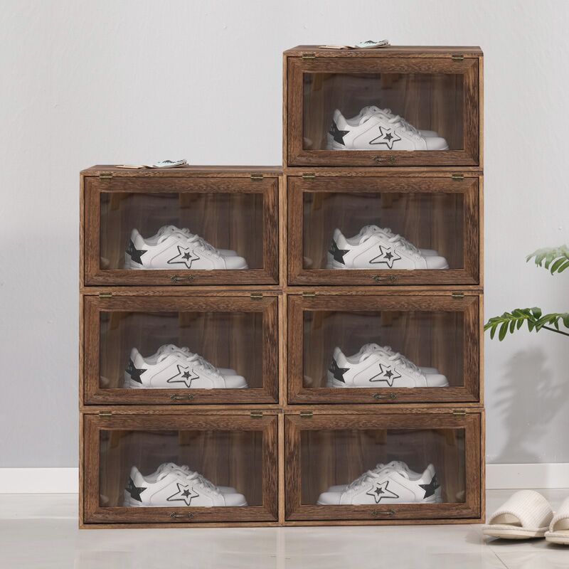 Solid Wood Storage Shoe Box Dustproof Transparent Rack