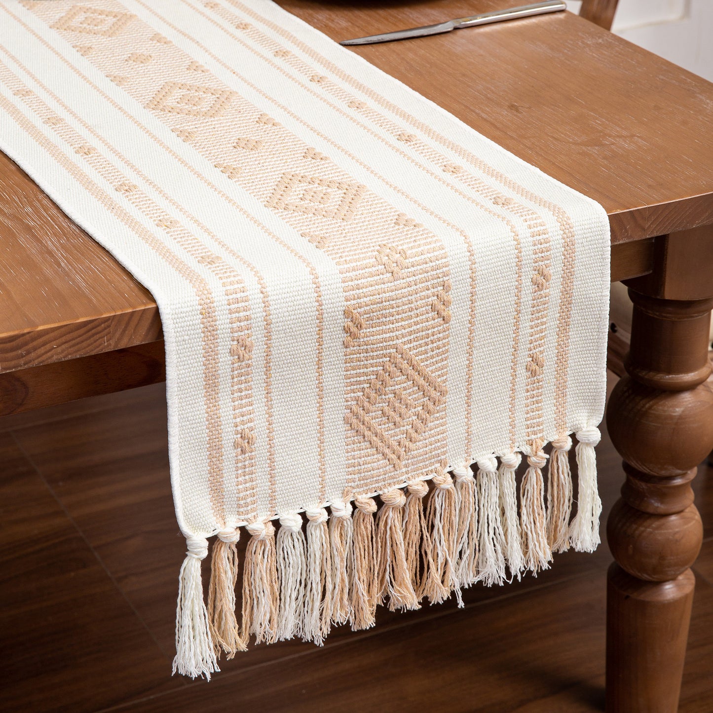 American Rustic Long Cotton Linen Fringe Table Flag