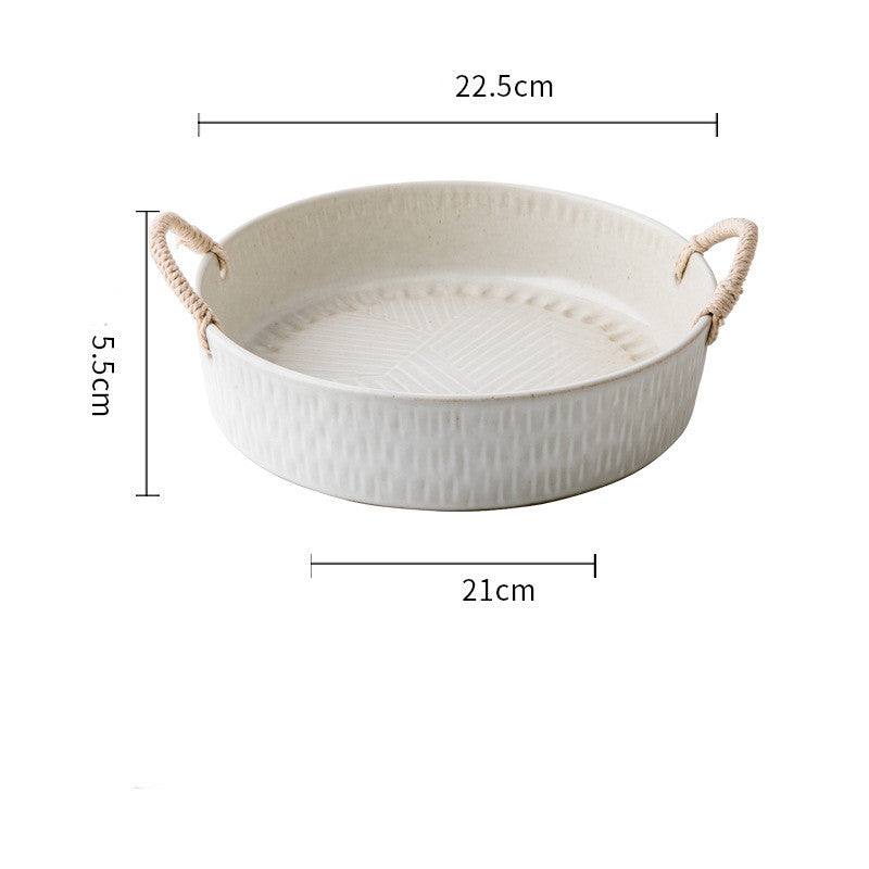 Household Handmade Binaural Ceramic Tableware Bowl