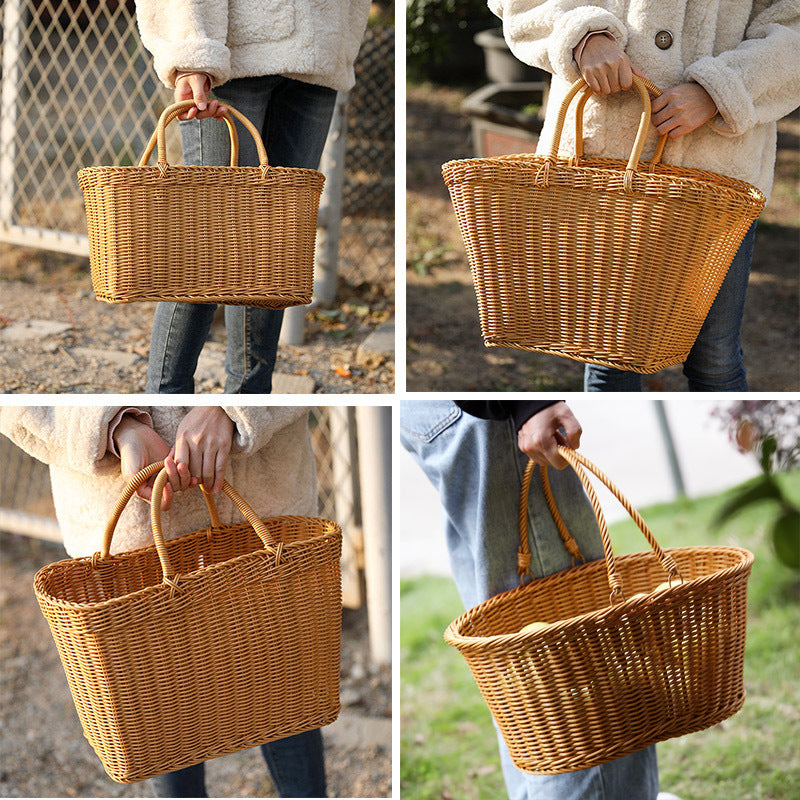 Shopping Basket Plastic Woven Basket Literary Fan