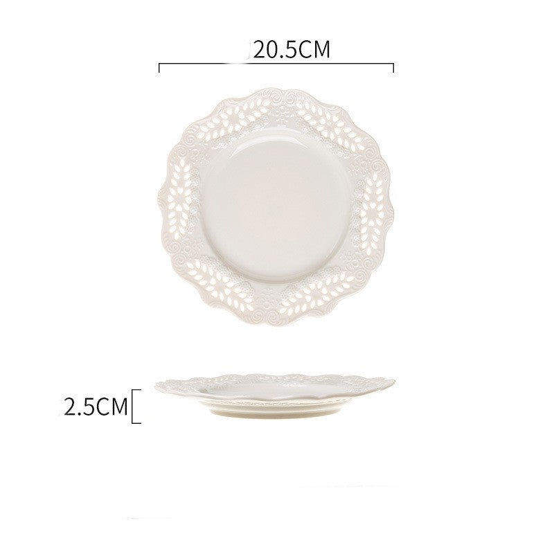 Ceramic Household Tray Cake Plate Tableware Dessert Western Plate Embossed Porcelain Plate