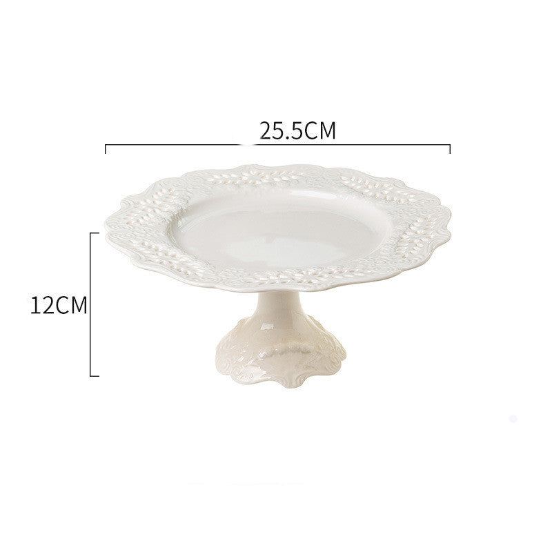 Ceramic Household Tray Cake Plate Tableware Dessert Western Plate Embossed Porcelain Plate