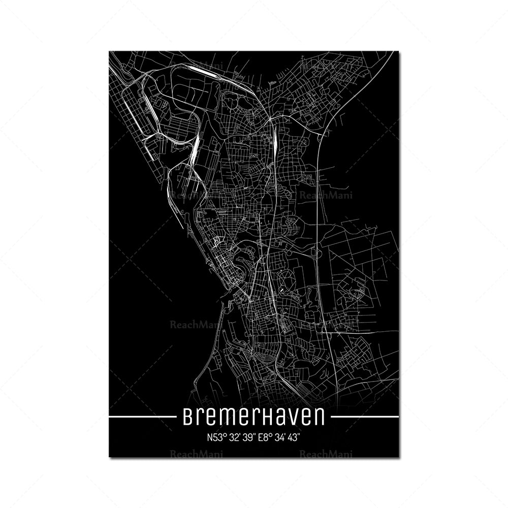 Map Black Line Poster Canvas Painting Home Decor Wall Art