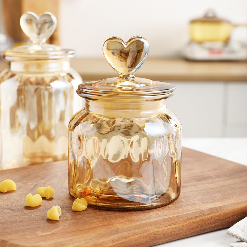 Stained Glass Sealed Jar Love Glass Bottle Household Transparent With Lid Kitchen Food Storage Jar Kimchi Jar