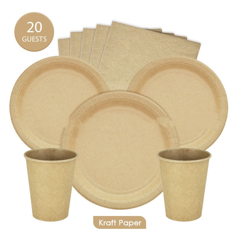 Kraft Paper Disposable Tableware Set FSC Paper Tray Paper Towels