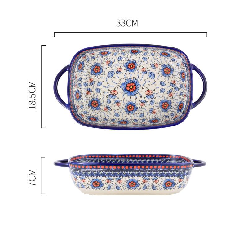 Polish Style French Underglazed Ceramic Cutlery Round Baking Tray