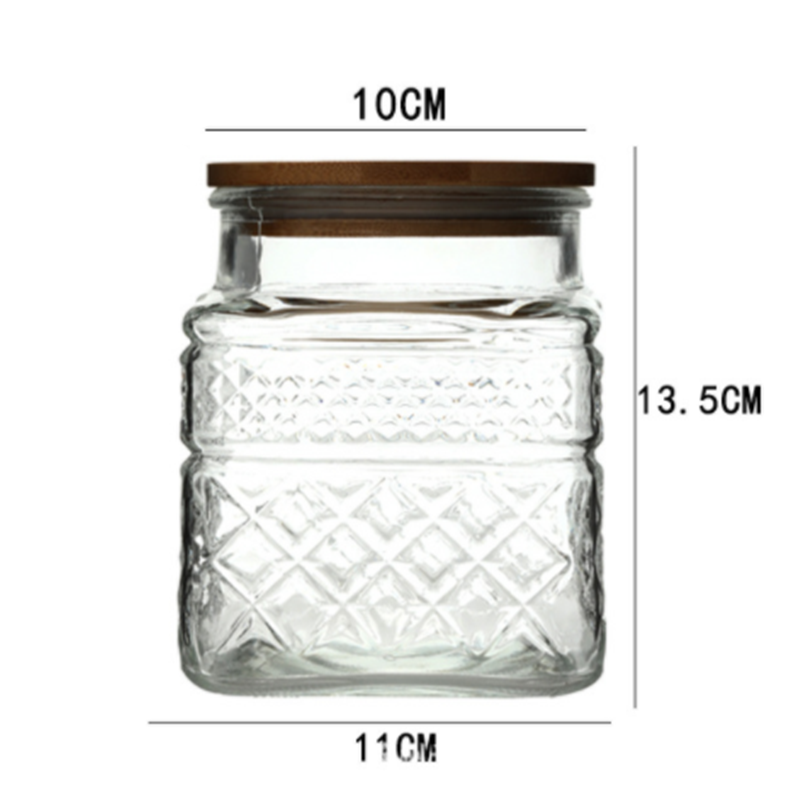 New French Glass Sealed Jar Bamboo Lid Moisture-proof Storage Jar