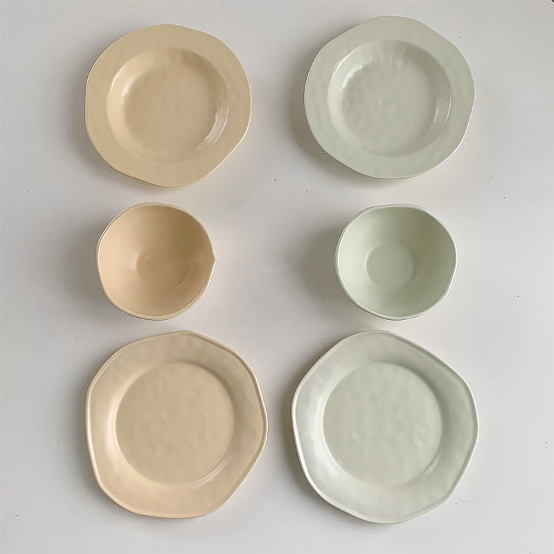 Irregular Hand-squeezed Matte Tableware Dessert Cake Plate Yogurt Breakfast Cereal Bowl Soup Plate